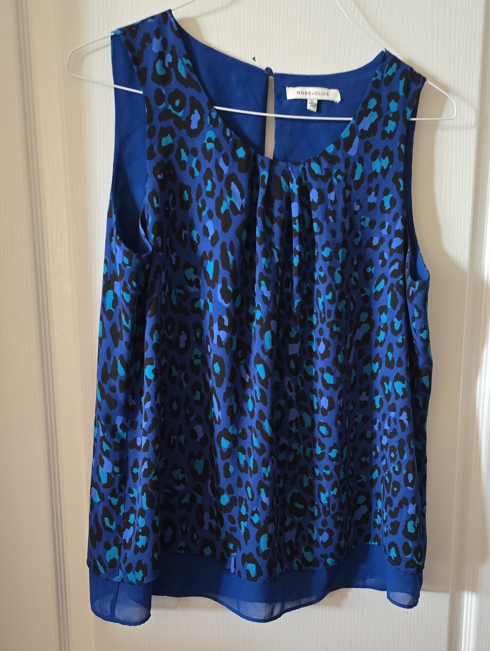 Rose & Olive Blue & Teal Leopard Print Sleeveless Top Size Large
